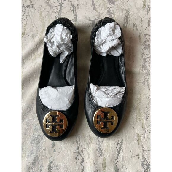 Tory Burch Classic Reva Ballet Flat Black Gold - Picture 13 of 15